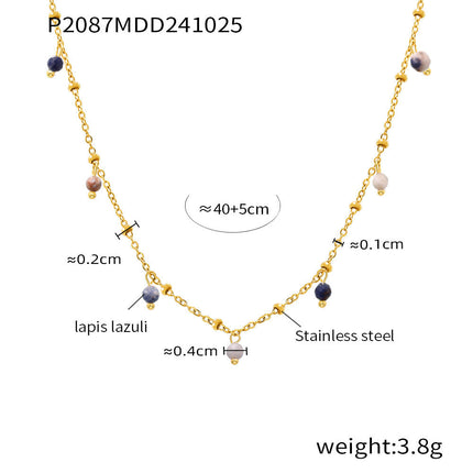 Mioli Natural Stone Handmade Small Bead Clavicle Ultra Fine Necklace Double Layer Twin Plated 18K Real Gold Color Retaining Necklace Women