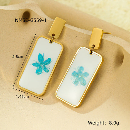 Heart Water Drops Geometric Abstract Dried Floral Drop Oil Eardrops Stud Earrings Earrings Titanium Steel Ornament