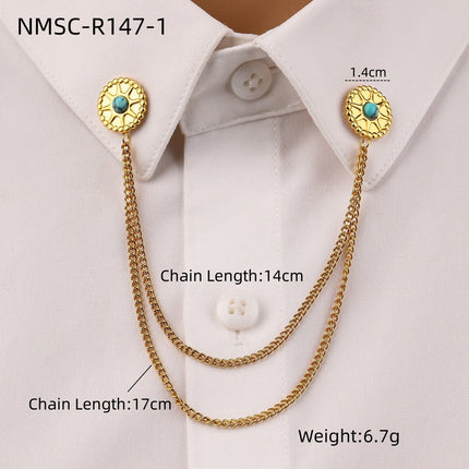 Oval Turquoise Stainless Steel Collar Pin All Match Shirt Neckline Ornament Women