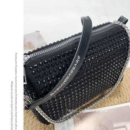 New Arrival Trendy Rhinestone Small Square Bag | Full Diamond Underarm Bag & Women's Chain Shoulder Crossbody Small Handbag (Japanese & Korean Style)