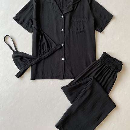 Women's Pajamas Cardigan Three Piece Sleepwear