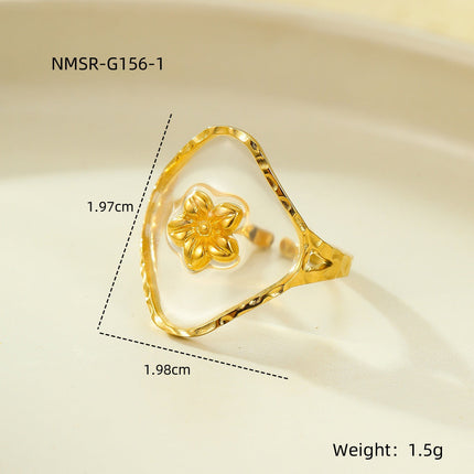 Retro Easy Matching High Grade Geometric Abstract Heart Shape Petals Natural Stone Stainless Steel Open Adjustable Ring