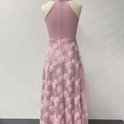 Spring Summer Print Heavy Industry Stitching Large Hem Fully Lined Evening Dress