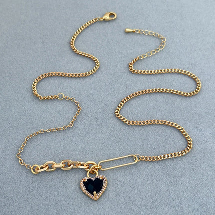 Summer Sweet Loving Heart Micro Inlaid Zircon All Match Earrings Chain Clavicle Chain Women