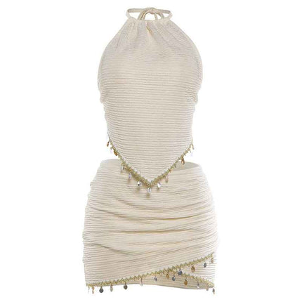 Spring Halter Top Summer Skirt Two Piece Set