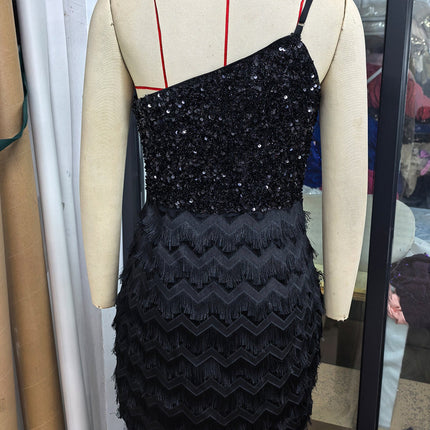Sexy One Shoulder Tassel Sequ Dress