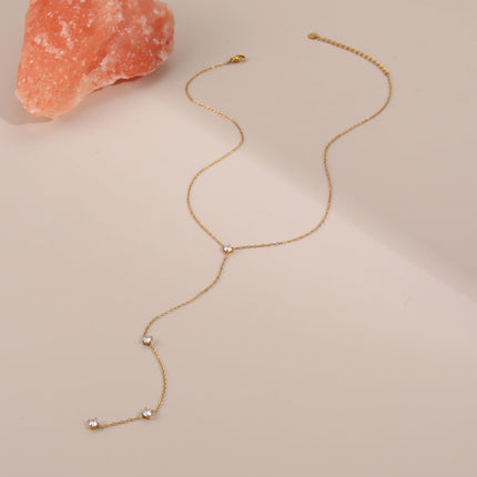 Simple Tassel Long Necklace Ornament Long Zircon Embellished Y Shaped Necklace