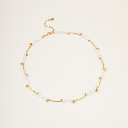 French Hepburn Advanced Baroque Imitation Pearl Necklace Batch Floral Tube Spacer Beads 18K Real Gold Stainless Steel Clavicle Chain