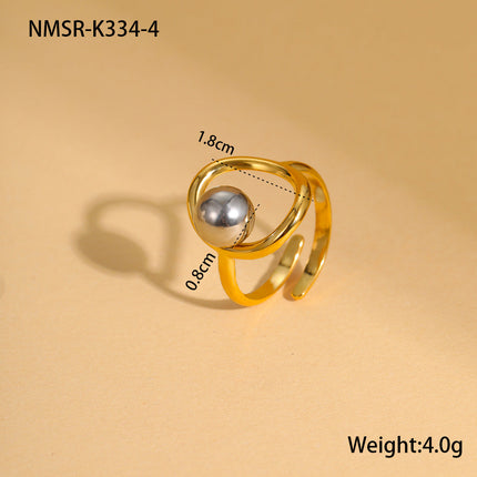 Stainless Steel Gold Silver Color Matching round Beads Design Open Ring Cold Personality Titanium Steel Hand Jewelry