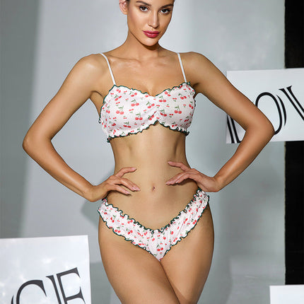 Cherry Printed Lingerie Two Piece Set
