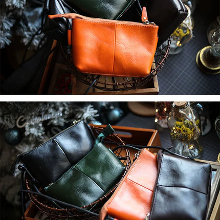 Genuine Leather Retro Portable Phone Bag | New Top Layer Cowhide Crossbody for Women (Pure Color)