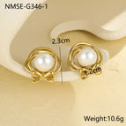 One Size / NMSE-G346-1 Bow Pearl Stud Earrings