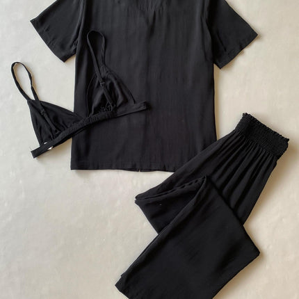 Women's Pajamas Cardigan Three Piece Sleepwear
