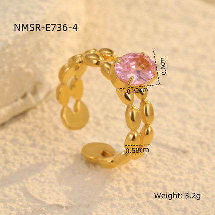 Wild Inlaid Zircon Stainless Steel Ring Non Fading Women 18K Gold Plating Titanium Steel Ornament