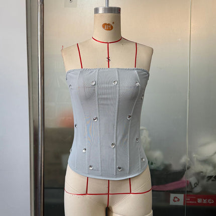 Women Clothing Tube Top Rhinestone Close Fitting Slim Fitting Sexy Waist Girdling Body Shaping Tube Top