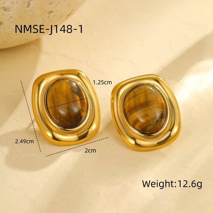 French Old Money Tigereye Oval Earrings Women Atmosphere Elegance Retro Earrings Earrings