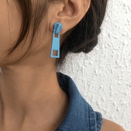 Creative Design Personality Zipper Lock Head Stud Earrings Ornament Simple Multicolor Earrings