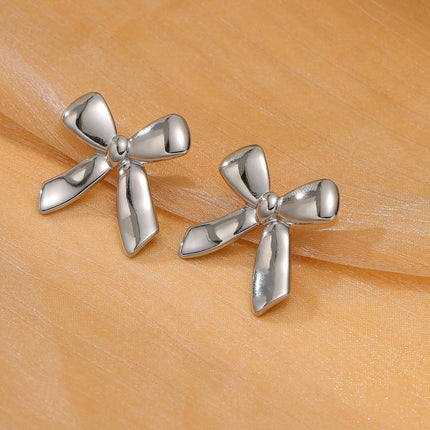 Gold Bow Titanium Steel Earrings Small Exquisite High Sense Stainless Steel Studs Ring Women