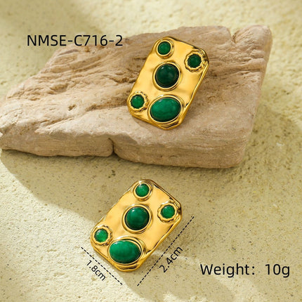 Exotic Square Color Natural Stone Titanium Steel Embellished Simple All-Match Sense Necklace Ring Set