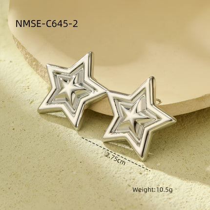 Light Extravagant Love Heart Geometric Abstract Square Titanium Steel Earrings Back Shaped Five Pointed Star High Grade Stainless Steel Earrings