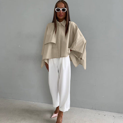 Women Clothing Casual Loose Fitting Women Spring Niche Design Batwing Sleeve Cardigan Shirt