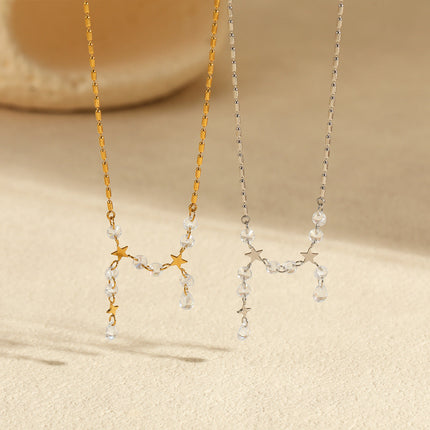 Exquisite Tassel High Grade Stainless Steel Necklace Plated 18 Real Gold Inlaid Zircon All Match Clavicle Chain