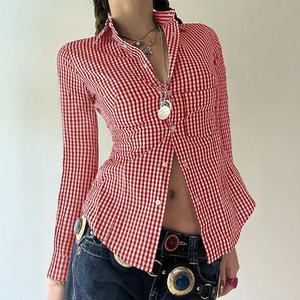 Women Clothing Autumn All Match Long Sleeved Button Top Shirt