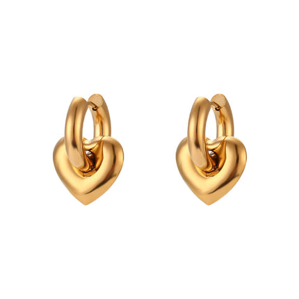 Simple Light Luxury Ear Clip Ear Hoop Jewelry Stainless Steel Gold Plated Glossy Heart Embellished Thick Earrings Accessories