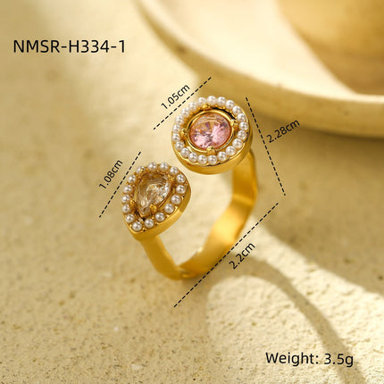 French Entry Lux Open Adjustable High Sense Titanium Steel Ring Double Layer Rhinestone Zircon Stainless Steel Ring for Women