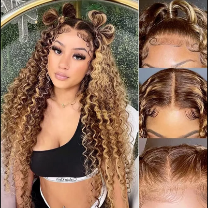 P4/27 Highlight Water Wave Human Hair Lace Front Wig - Brazilian