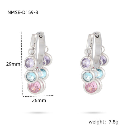 18K Vacuum Gold Plated round Diamond Stainless Steel Earrings for Women Affordable Luxury Colorful Crystals Titanium Steel Earrings Women