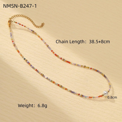 Colorful Freshwater Pearl Natural Stone Handmade Beaded Titanium Steel Necklace Niche Design Butterfly Embellished