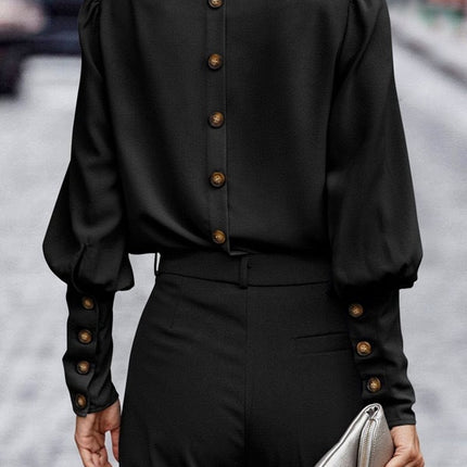Solid Button Back Blouse