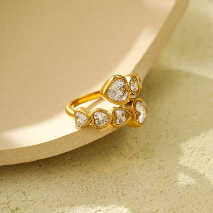 Arrival Heart to Heart Loving Heart Zircon Titanium Steel Ring Affordable Luxury High Grade Cross Open Heart Shaped Bracelet Accessories