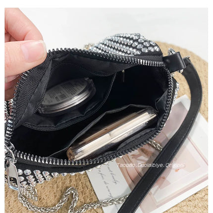New Arrival Trendy Rhinestone Small Square Bag | Full Diamond Underarm Bag & Women's Chain Shoulder Crossbody Small Handbag (Japanese & Korean Style)