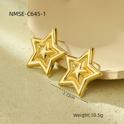 Glossy Hollow Out Cutout Stainless Steel Earrings Ball Love Embellished Retro High Sense Titanium Steel Earrings