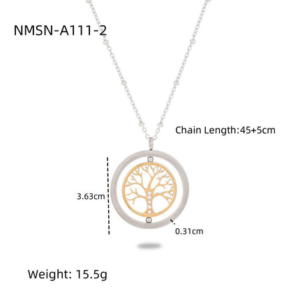 Nimai Design Diamond Rotating Tree of Life Stainless Steel Necklace Women 18K Gold Titanium Steel Embellished Women