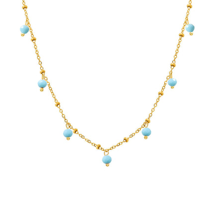 Mioli Natural Stone Handmade Small Bead Clavicle Ultra Fine Necklace Double Layer Twin Plated 18K Real Gold Color Retaining Necklace Women