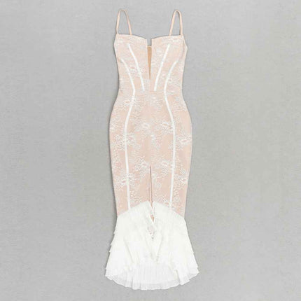 Bandage Dress Lace Ruffled Slit Sheath Fishtail MUNSIEUR