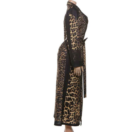 Leopard Pattern print Casual Bandage Trench Jacket