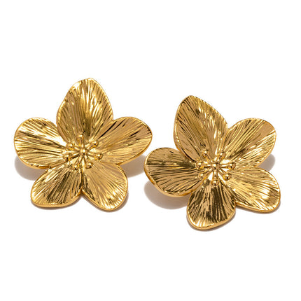 French Court Matte Retro Gold Stainless Steel Floral Metal Stud Earrings High Grade Earrings Earrings Accessories