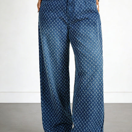 Plus Size Women Starry Sky Straight Loose Drooping Jeans Crocheted High Street Niche Design Wide Leg Pants