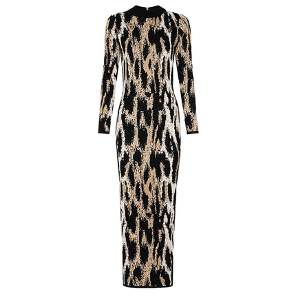 Spring Sexy Sexy Trendy Waist Slimming Leopard Print Turtleneck Sheath Dress Women