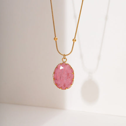 Arrival Rhodochrosite 18K Gold Titanium Steel Necklace for Women Affordable Luxury All Match High Sense Stainless Steel Embellished Accessories