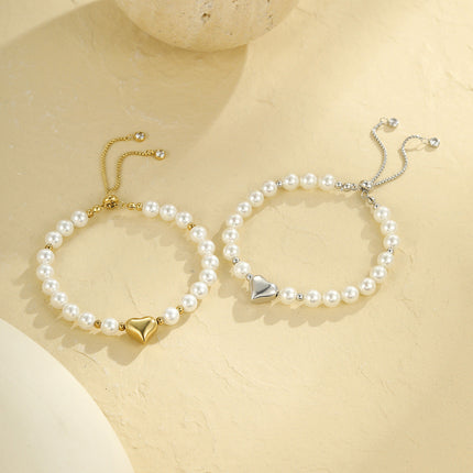 High Grade Sweet Cool Pearl Heart Bracelet Twin Colorfast 18K Bracelet Affordable Luxury