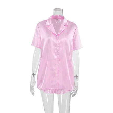 Summer Pink Striped Casual Loose Pajamas Women's