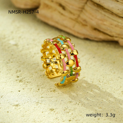 18K Gold Plated Stainless Steel Ring Women Geometric Abstract Colorful Oil Necklace Ring Ornament