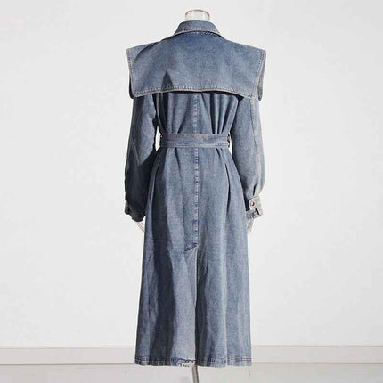 Denim Trench Coat Polo Collar Jacket