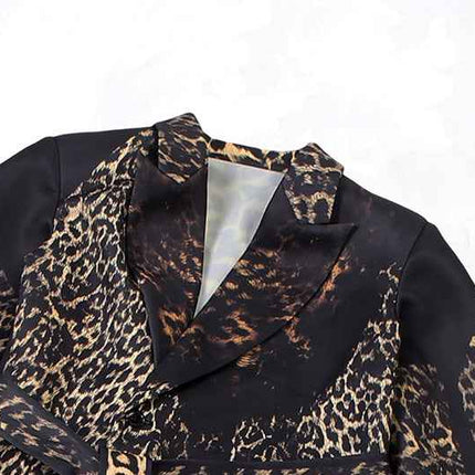 Leopard Pattern print Casual Bandage Trench Jacket