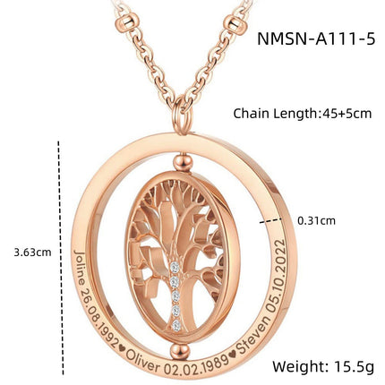 Nimai Design Diamond Rotating Tree of Life Stainless Steel Necklace Women 18K Gold Titanium Steel Embellished Women
